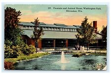 Fountain & Animal House Washington Park Milwaukee Wisconsin WI Postcard 1917 picture