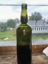 OLIVE GREEN COLORED WINE BOTTLE WITH DEEP IRON PONTIL 1850'S ERA Curved Neck picture