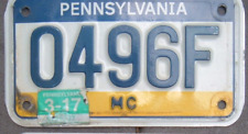 PENNSYLVANIA 2017 Motorcycle cycle License Plate   0496 F      ^ picture