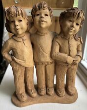 Vintage Lee Bortin Originals Clay Sculpture Three Children 11”, Signed picture