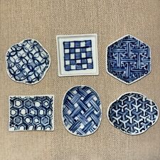 Vintage Japanese Kozan Gama kiln porcelain mini bowls blue & white set of 6 picture