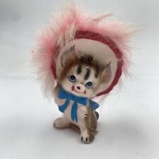 California Creations by Bradley Japan Ceramic Kitten Pink Fur Trim Figurine picture