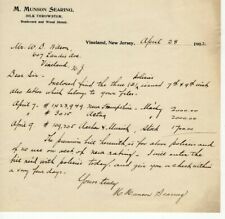 1902 M. Munson Searing, Silk Throwster Signed Letter  Vineland, New Jersey picture
