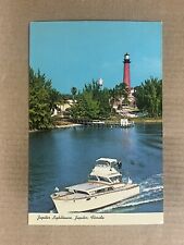 Postcard Jupiter FL Florida Lighthouse Deep Sea Fishing Boat Vintage PC picture