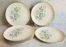 Vintage MCM Dessert Plates Featuring Green Leaves and Pale Blue Flowers picture