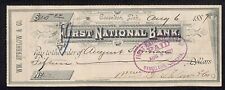 Gasselton, Dakota (Territory) First National $15 Bank Check Strehlow & Co 1887 picture