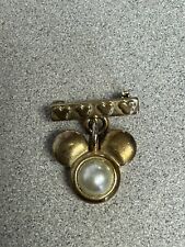 Vintage Mickey Mouse Disney Pin Brooch Set Faux Pearl Gold Tone Signed picture
