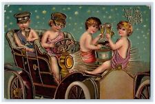 1908 New Year Boys Children Driving Car Champagne Embossed New York NY Postcard picture