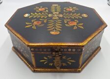 Antique Octagonal Handpainted Box Large Tabletop Floral, 12 X 12x 4.5 Inch picture