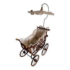 ANTIQUE VICTORIAN BABY DOLL CARRIAGE BUGGY, WICKER, PARASOL  picture