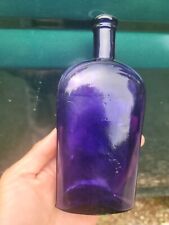 Beautiful 1890's Purple Whiskey Strap Flask◇Antique Deep Amethyst Liquor Bottle picture