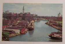 Entrance Cuyahoga River Cleveland OH Bridge Postcard Unused Vintage Unposted picture