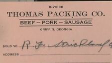 1950 Thomas Packing Co. Griffin GA Beef-Pork-Sausage Invoice for Meat  377 picture