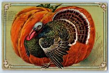 Vicksburg MI Postcard Thanksgiving Greetings Giant Pumpkin And Turkey 1908 picture