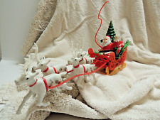 Vintage 1950s Plastic Santa Flocked Sleigh With Many Presents 4 Reindeer Classic picture