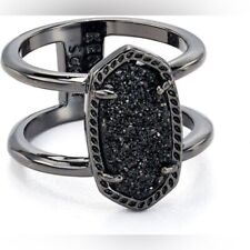 KENDRA SCOTT Elyse Ring Gunmetal Black Drusy - Size 6 NWT picture