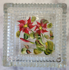 Vintage Christine Schneider Square Glass Trinket Box W/Lid Hand Painted Floral picture