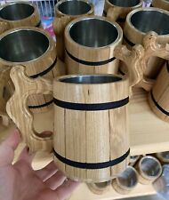 Set 6 Wood Mug Wooden Mug Eco Oak Carved Tankard German Man Gift 0.6L/20oz picture