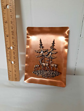 VTG COPPER 3D Deer Forest PLAQUE 4”x 5” MCM Deco Wall Hanging GERMANY 1960-70s picture