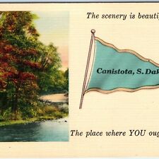 c1930s Canistota, S. Dak. Beautiful Scenery Linen Postcard Pennant YOU Come A69 picture