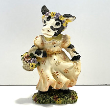 Cowtown Daisy Moo Figurine Vintage 1992 Ganz Yellow Dress and Basket of Flowers picture