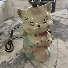 ADORABLE VINTAGE KITTEN LAMP MID CENTURY CHILD'S ROOM LIGHT Pink & blue picture