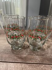 Libby Vintage Christmas Glasses Ribbons And Holly Set Of 4 Bonus Goblet And Mug picture