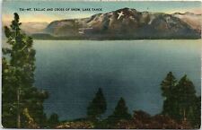 1930s LAKE TAHOE CALIFORNIA NEVADA MT TALLAC CROSS OF SNOW LINEN POSTCARD 42-194 picture