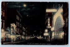 St Paul Minnesota MN Postcard 7th Street Night Buildings Moonlight 1910 Vintage picture