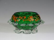 Victorian Czech Glass Dark Green Hand Painted Round Salt Dip with Rigaree c.1890 picture