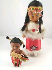 Vintage Native American Plastic Doll Sqaw & Child 1960s Leather Attire 9