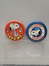 Vintage 1980s Snoopy  Love Me & I'd Rather Be Sailing Button Pin Backs USA picture
