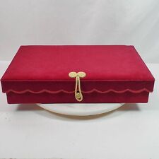 Vintage Red Burgundy Velvet Storage Box w/ Padded Lid 18x12x3.5 Inch picture