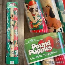 Vintage Pound Puppies Gift Christmas Wrapping Paper 3 Rolls 70-SQ. FT. NOS 1985 picture
