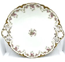 Haviland & Co France Limoges Cake Plate Platter Gold Leaf Trim Pink Roses picture
