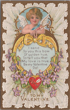 Postcard Valentine Golden Bow Gold Gilt Cupid Valentine Series 2 Forget Me Nots picture