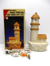 Flambro Bisque Porcelain Light House Nite Lite Night Light complete in box 1986 picture