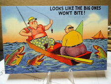 Linen Postcard Comic Topical Looks Like The Big Ones Won't Bite picture