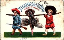 c1900s Thanksgiving Turkey Postcard Victorian Color Posted Stamp Divided Back picture