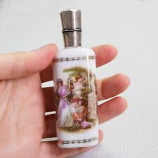 Meissen Antique porcelain perfume bottle with scene silver lid Vanity. Rare picture