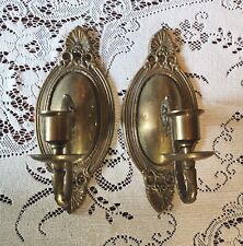 Vintage Brass Wall Sconces Candle/Taper Holder Ornate Patina Academia Cottage picture