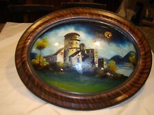Antique Dated 1923 Oval Framed Reverse Painting on Convex Glass 25