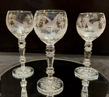 Rare Three (3) Vintage Cut Crystal English Hunting Goblets,  Game Bird Patterns picture