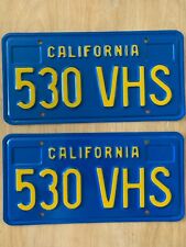 California 1970 Blue License Plate Pair DMV Clear 530 VHS No Sticker picture