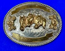 Three horse heads - Trophy Award Ribbon to engrave belt buckle - see makers mark picture