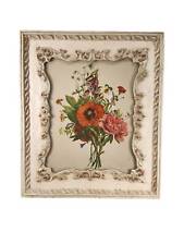 ANTIQUE French Plaster Frame Cream & 1800s Botanical Print Gold Gilt 8x10 picture