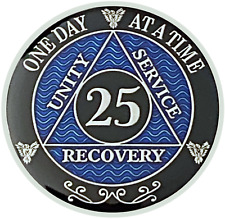 AA 25 Year Coin Blue, Silver Color Plated Medallion, Alcoholics Anonymous Coin picture