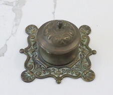 Antique/Vintage Brass desktop single inkwell, 4in sq inkwell picture