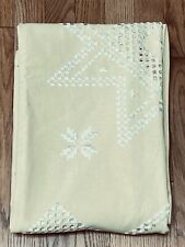 Vintage Satin Stitch Pulled Thread Hand Embroidery Linen Tablecloth 77x58 Yellow picture