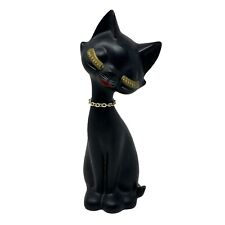 Vintage Kitsch Ceramic Kitty Cat Big Eyelashes MCM Black Matte CHASE Eyelash 9” picture